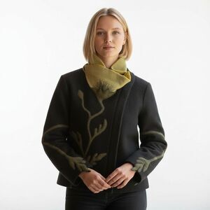 CoVelo Poppy Wool Silk Art to Wear Floral Cardigan Jacket Small Black Green